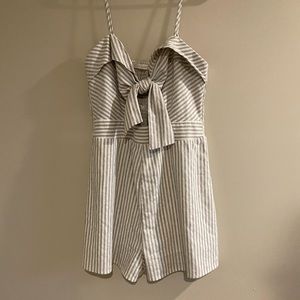 Grey and White Stripe Tie Front Romper